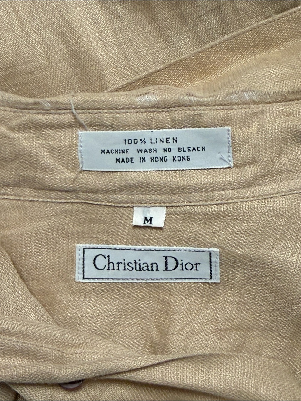 Vintage Dior Men's Tan Linen Long-Sleeve Button-Down Shirt - Picture 8 of 8